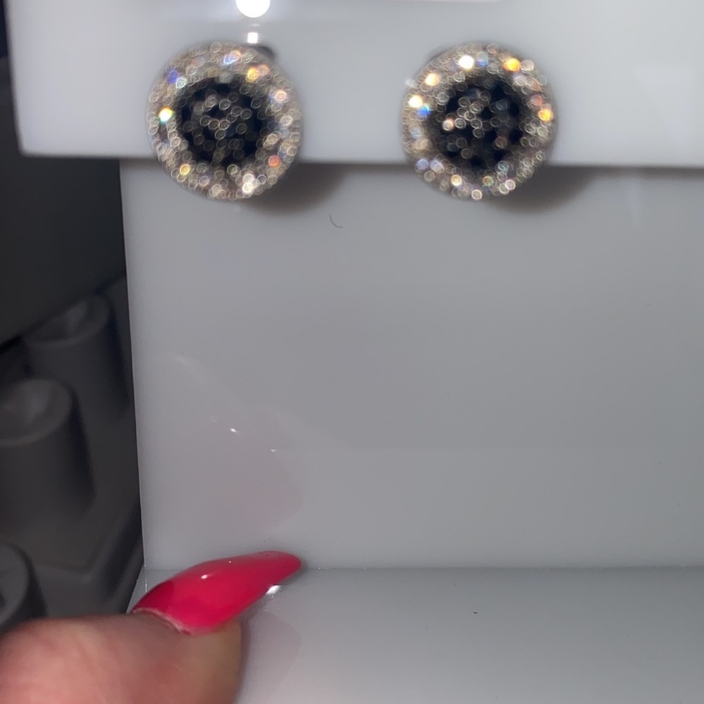 Black and white cz circle earrings new